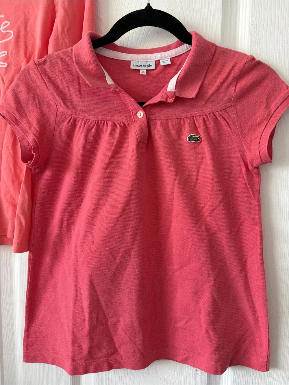 Lacoste Girls' Coral Pink Long Sleeve Tee and Polo Top Set. Two shirts